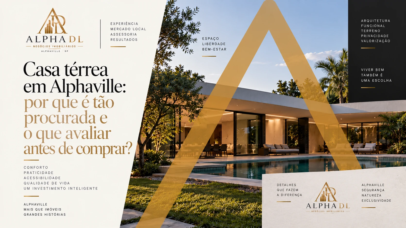 Capa do artigo Casa térrea em Alphaville: por que é tão procurada e o que avaliar antes de comprar — Alpha DL Imóveis