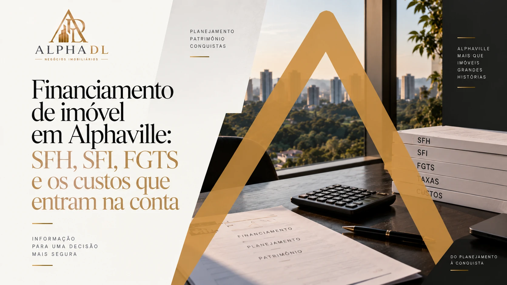 Capa do artigo Financiamento de imóvel em Alphaville: SFH, SFI, FGTS e os custos que entram na conta — Alpha DL Imóveis