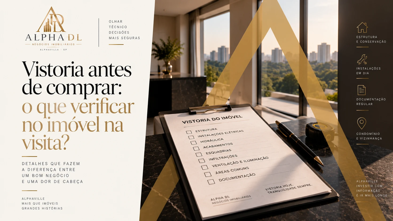 Capa do artigo Vistoria antes de comprar: o que verificar no imóvel na visita — Alpha DL Imóveis